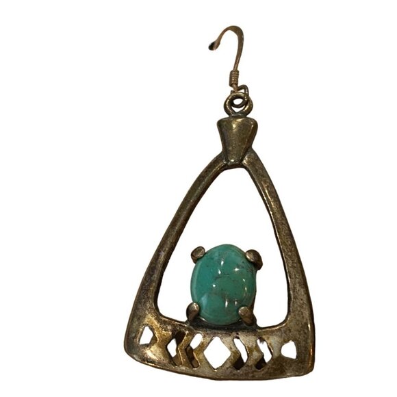 Sterling Silver Variscite Native Style Handmade Dangle Pierced Earrings - Picture 4 of 10